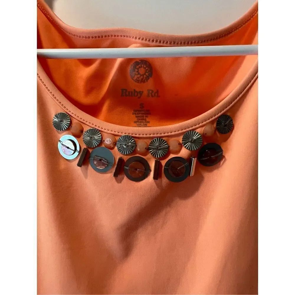 Ruby Rd. Orange tank with silver collar details - Picture 3 of 9